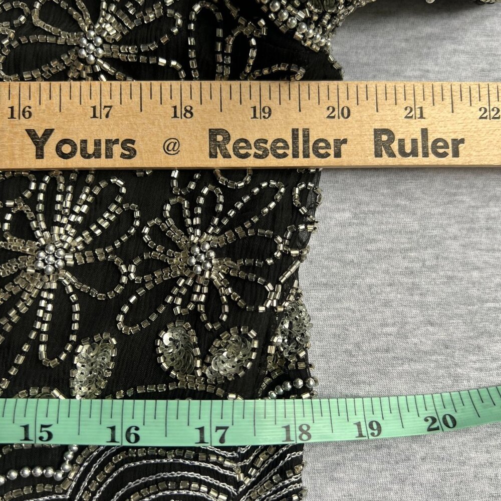 Vintage 90s Papell Boutique Evening Beaded Silk Top Womens XL Black Silver Spark - Picture 12 of 13